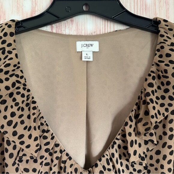 J. Crew Factory Camel Tan Spot Print Ruffle Front Blouse - Picture 5 of 10